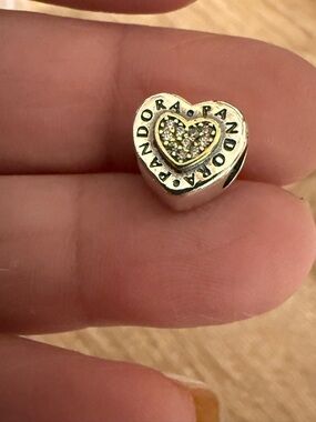 PANDORA Silver Heart Pavé Charm - Sparkling Gold Tone Center
